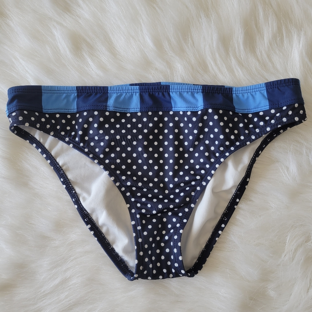 Tommy Hilfiger Swimwear Polka Dot & Stripes High Waist Bikini Bottom Blues 6 NWT